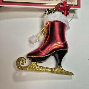 Red High Heel Boot Ice Skate Hand-blown Glass Vintage Christmas Ornament